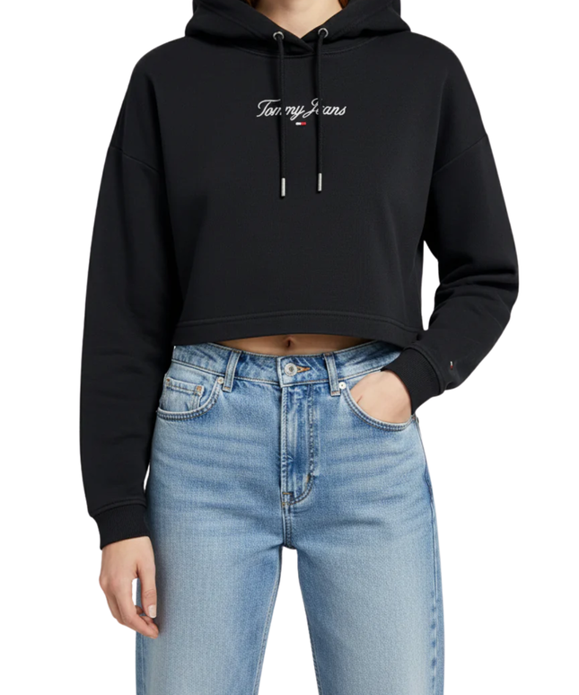 Tommy Jeans Black Cropped Logo Hoodie