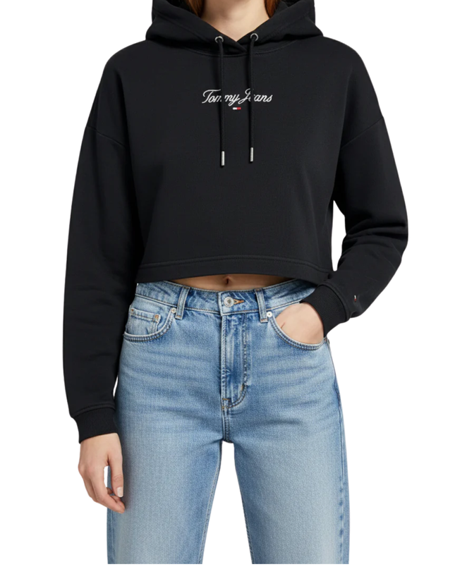 Tommy Jeans Black Cropped Logo Hoodie