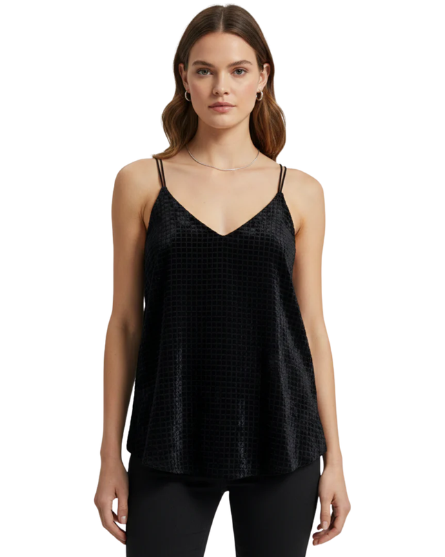 MNG Black Shimmer Textured Cami Top
