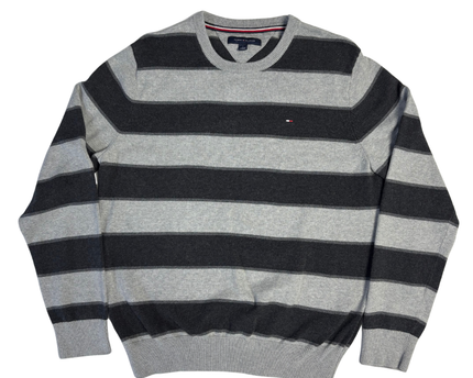 Tommy Hilfiger Grey Striped Crew Neck Sweater