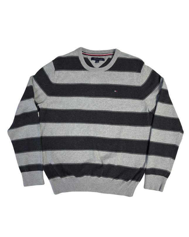 Tommy Hilfiger Grey Striped Crew Neck Sweater