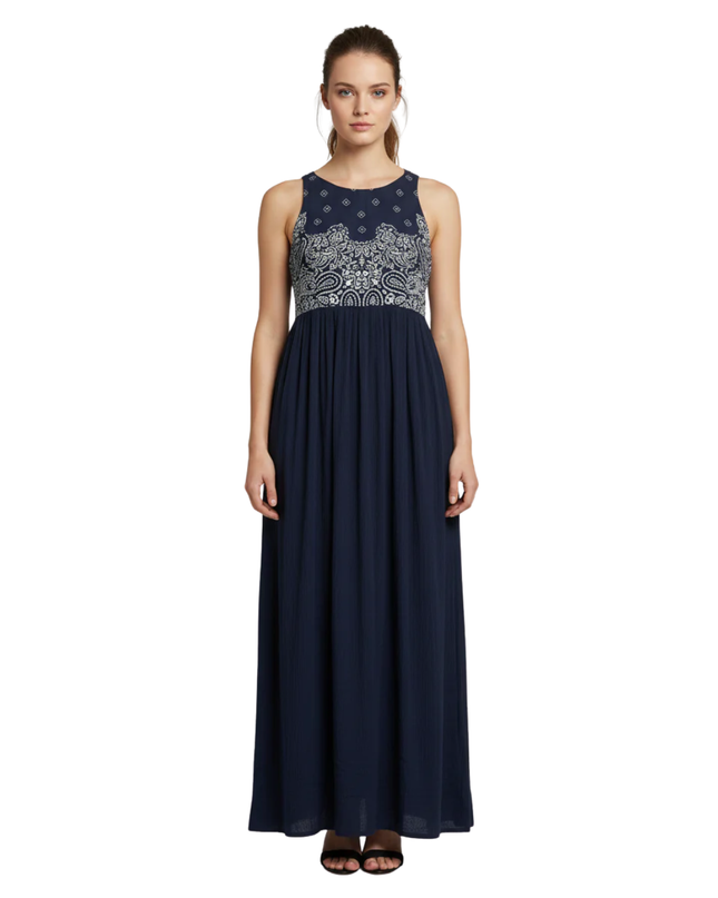 MADE for impulse Navy Blue Bandana Print Maxi Dress