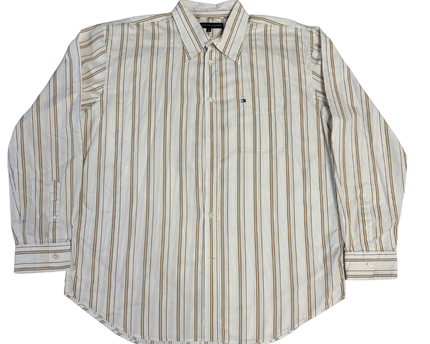 Tommy Hilfiger Beige Striped Long Sleeve Button-Down Shirt