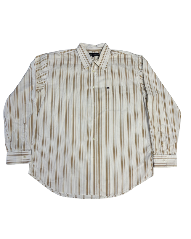 Tommy Hilfiger Beige Striped Long Sleeve Button-Down Shirt