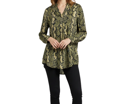 H&M Green Snake Print V-Neck Long Sleeve Blouse
