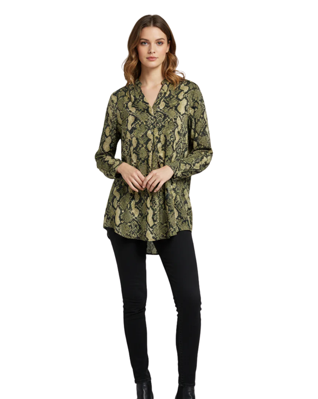 H&M Green Snake Print V-Neck Long Sleeve Blouse