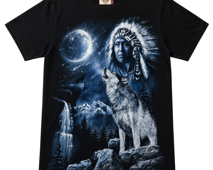 Rock Eagle Black Native American and Wolf Graphic Tee