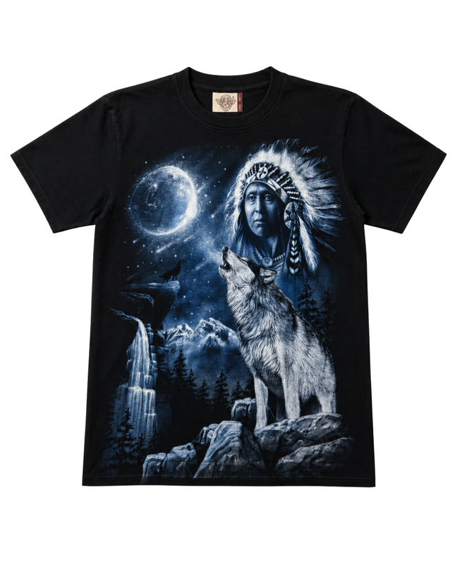 Rock Eagle Black Native American and Wolf Graphic Tee