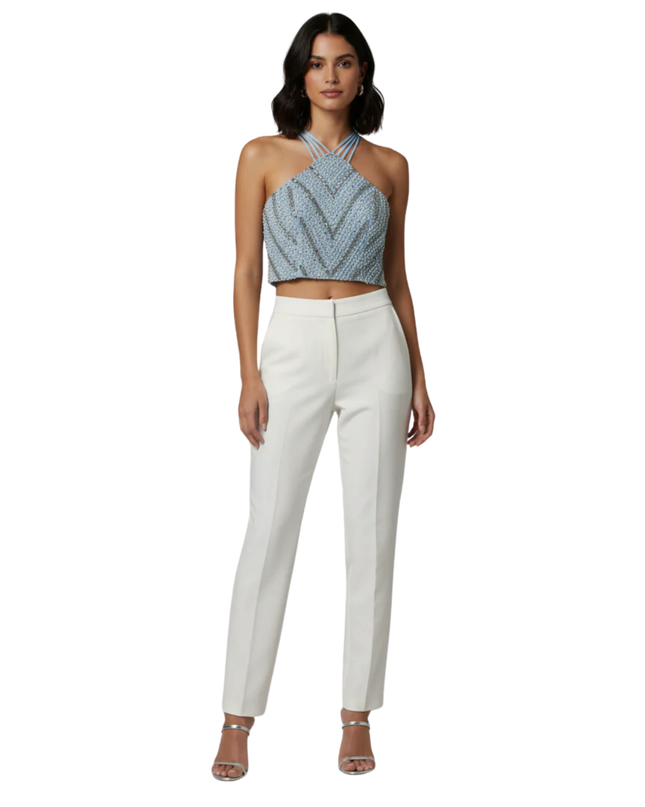 Say Yes to the PROM Light Blue Beaded and Sequined Crop Top