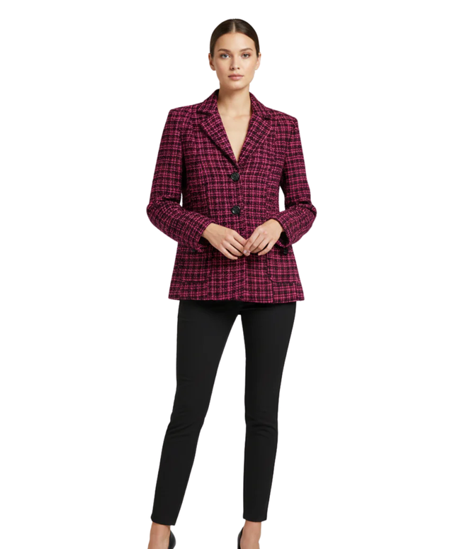 Wardrobe Pink and Black Bouclé Tweed Blazer