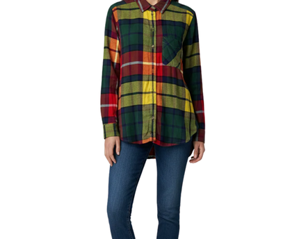 American Eagle Outfitters Multicolor Plaid Boyfriend Fit Viscose Shirt