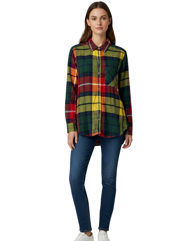 American Eagle Outfitters Multicolor Plaid Boyfriend Fit Viscose Shirt