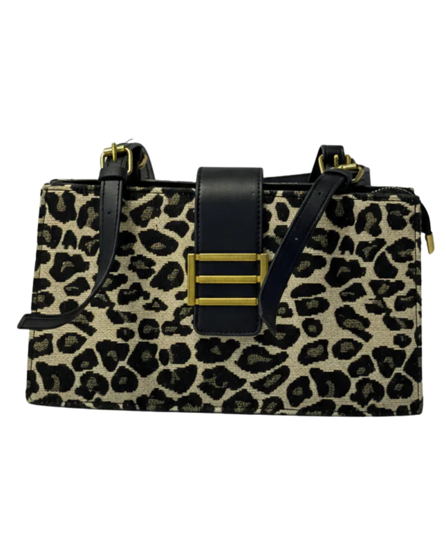 Jean Paris Leopard Print Rectangular Satchel Bag