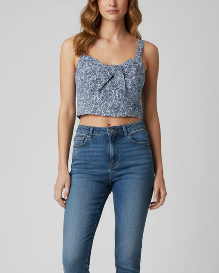 Hollister Blue Leaf Print Tie-Front Crop Top