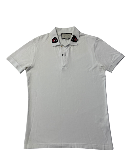 Gucci White Wolf Head Embroidered Polo Shirt
