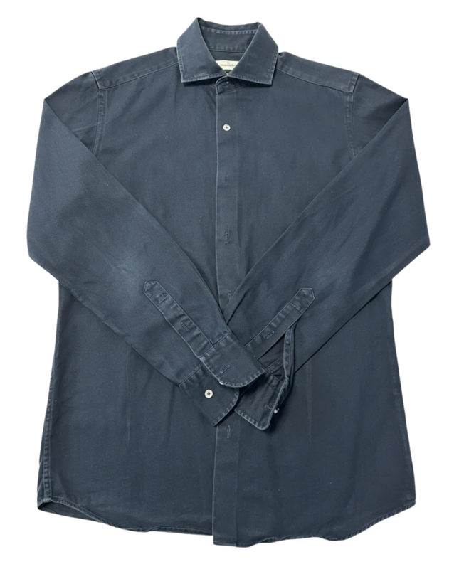 Massimo Dutti Navy Blue Cotton Twill Long Sleeve Shirt
