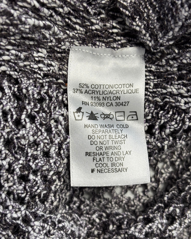 NIC+ZOE Black/White Open Knit V-Neck Sweater