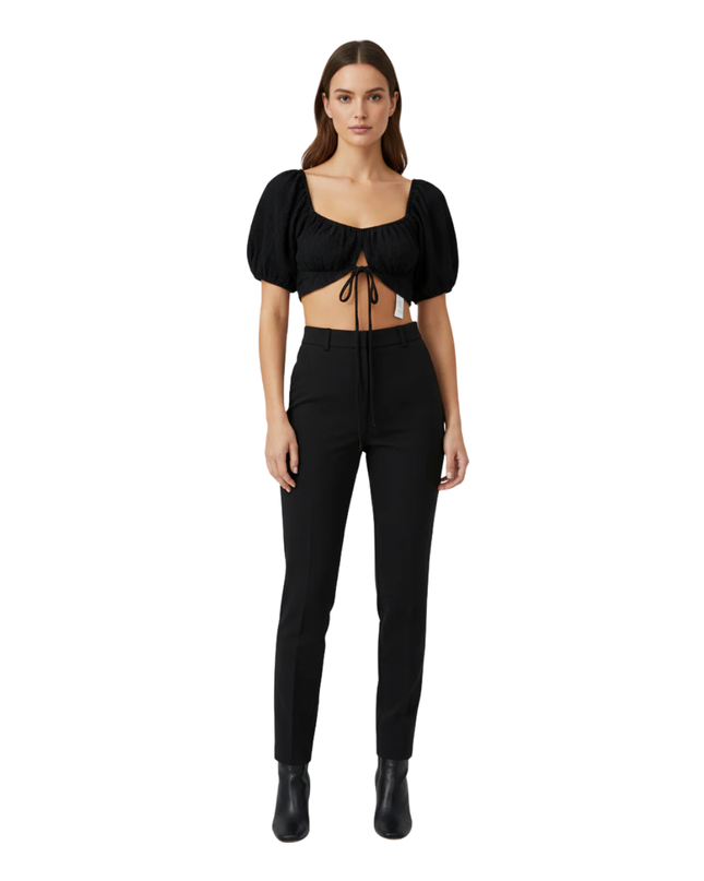 Bershka Black Puff Sleeve Tie-Front Crop Top