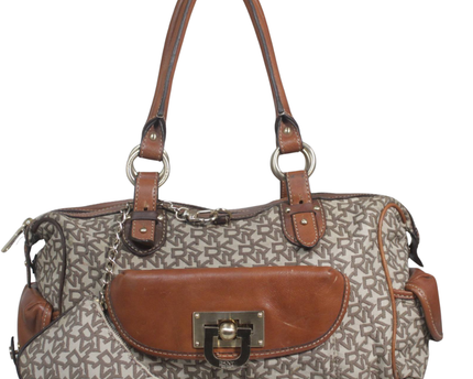 DKNY Brown Monogram Canvas Satchel Bag