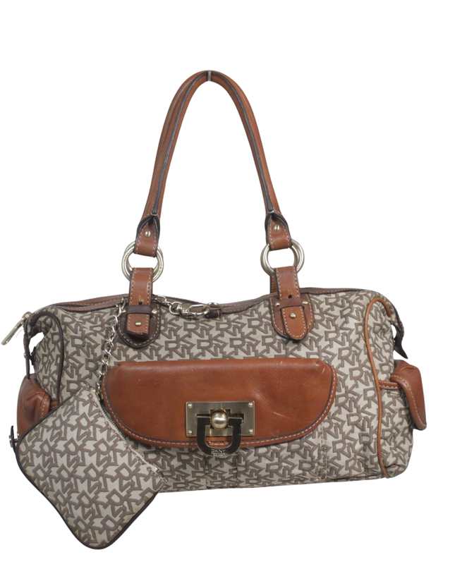 DKNY Brown Monogram Canvas Satchel Bag