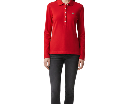 Lacoste Red Long-Sleeve Cotton Polo Shirt