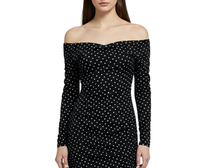 PrettyLittleThing Black Polka Dot Ruched Front Dress W/Tags