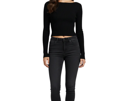 H&M Black Ribbed Long Sleeve Crop Top