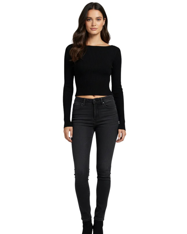 H&M Black Ribbed Long Sleeve Crop Top
