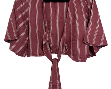 American Eagle Maroon Striped Tie-Front Shrug