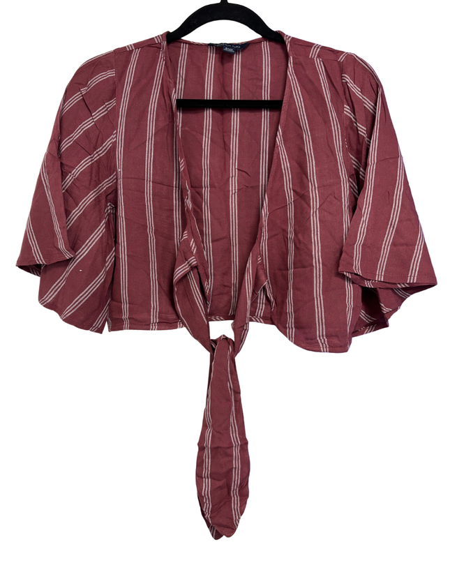 American Eagle Maroon Striped Tie-Front Shrug