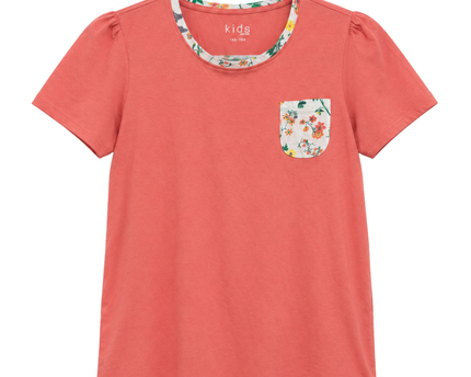 Tchibo Coral T-Shirt with Floral Print Accents