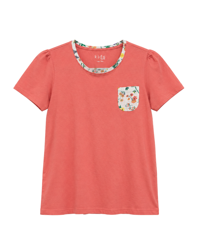Tchibo Coral T-Shirt with Floral Print Accents
