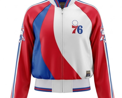 G-III Sports Philadelphia 76ers Red, White, Blue Satin Bomber Jacket