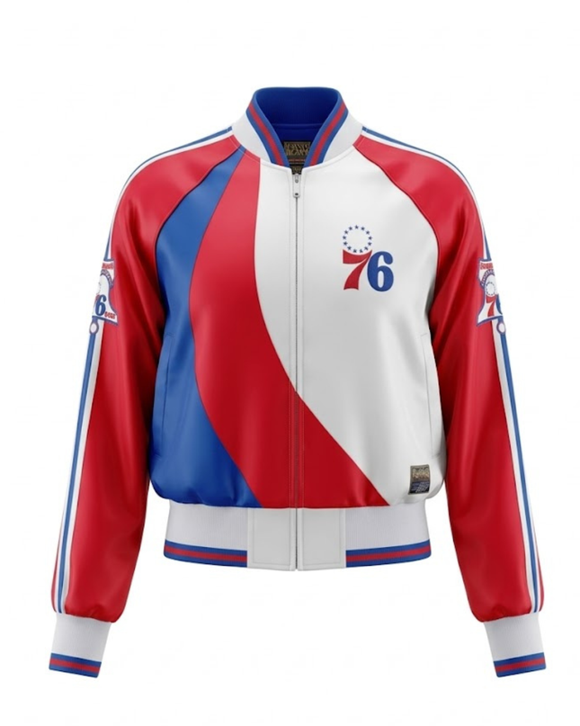 G-III Sports Philadelphia 76ers Red, White, Blue Satin Bomber Jacket