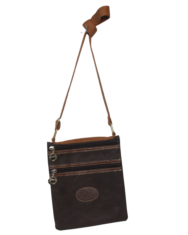 Longchamp Brown Multi-Zip Nylon Crossbody Bag