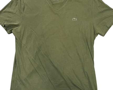 Lacoste Olive Green V-Neck Pima Cotton T-Shirt
