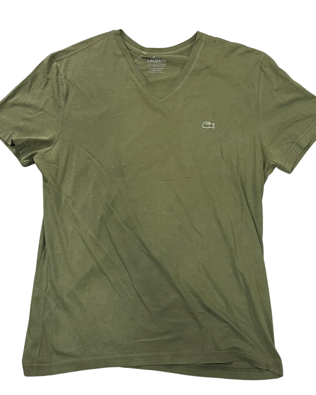 Lacoste Olive Green V-Neck Pima Cotton T-Shirt