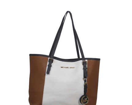 Michael Kors White/Brown/Black Tri-Color Saffiano Leather Tote Bag