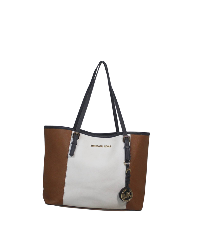 Michael Kors White/Brown/Black Tri-Color Saffiano Leather Tote Bag
