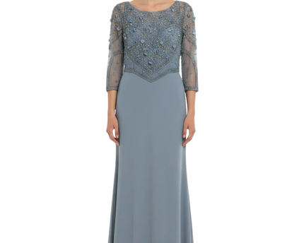 Terani Couture Blue Embellished Lace Evening Gown