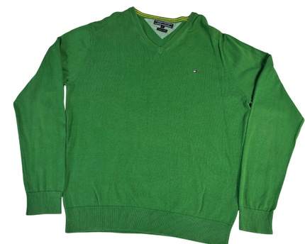 Tommy Hilfiger Green V-Neck Premium Cotton Sweater