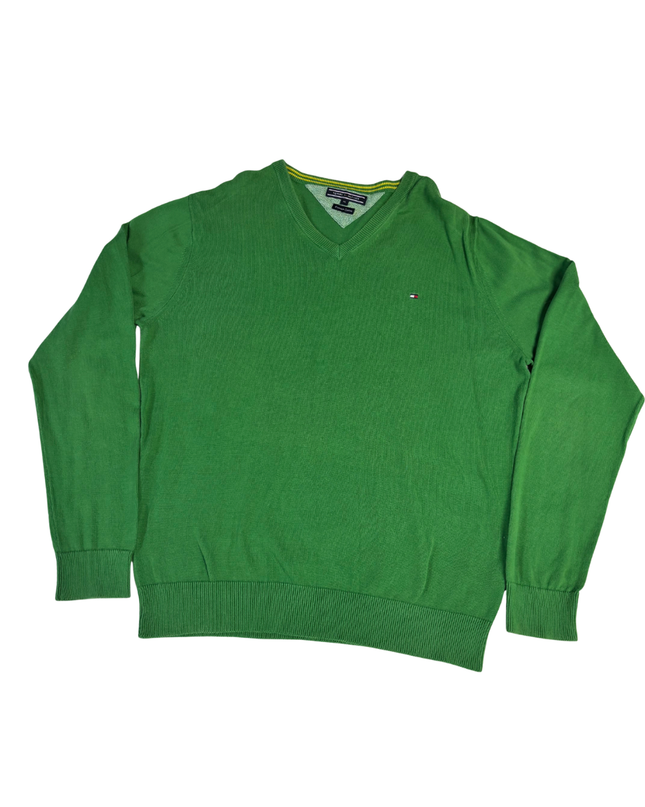 Tommy Hilfiger Green V-Neck Premium Cotton Sweater