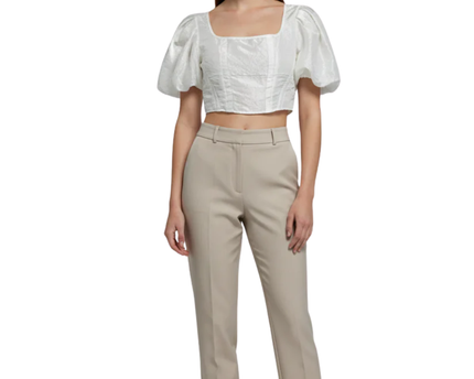 Topshop White Puff Sleeve Corset Style Crop Top