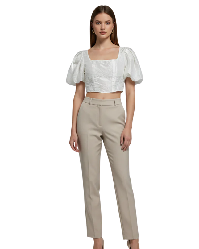 Topshop White Puff Sleeve Corset Style Crop Top
