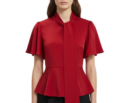 CeCe Red Flutter Sleeve Peplum Blouse