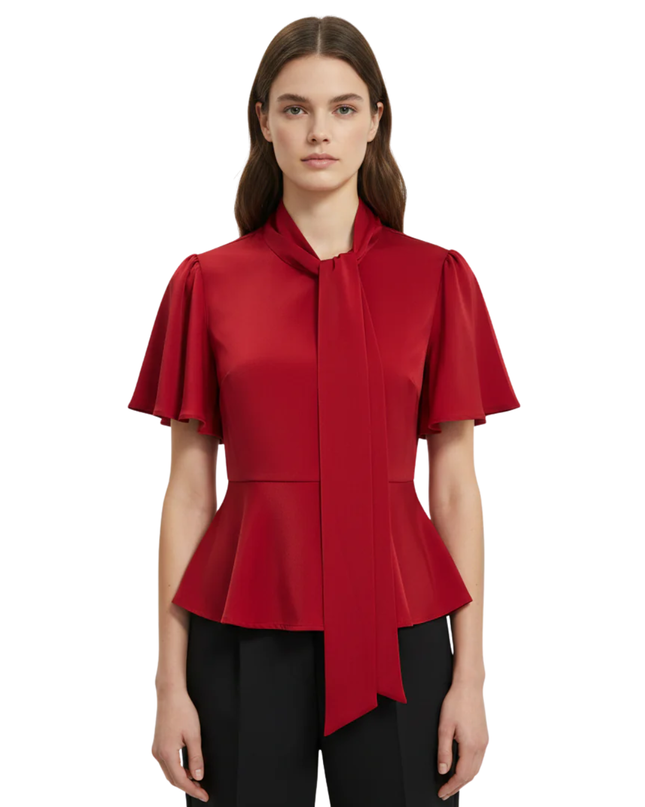 CeCe Red Flutter Sleeve Peplum Blouse