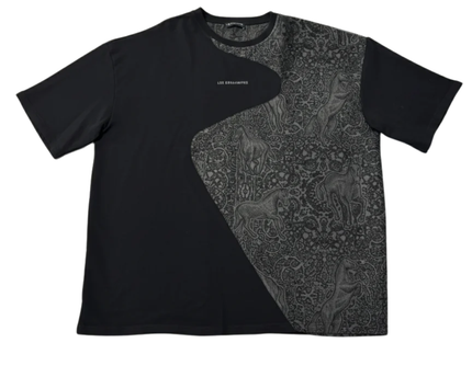 LES BENJAMINS Black Horse Print Asymmetric Panel T-Shirt