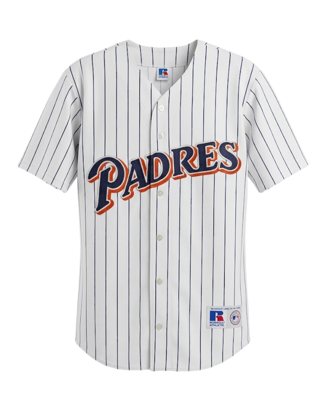 Russell Athletic White San Diego Padres Pinstripe Baseball Jersey