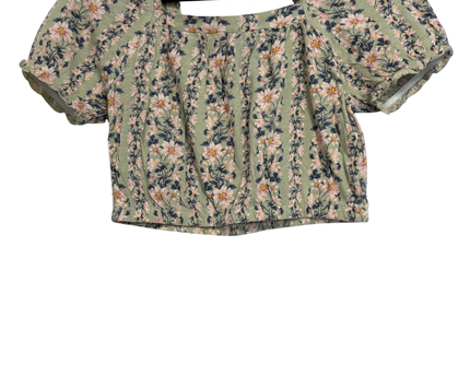 American Eagle Green Floral Square Neck Puff Sleeve Crop Top