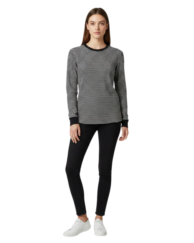 Lauren Ralph Lauren Black/White Striped Rib-Knit Sweater
